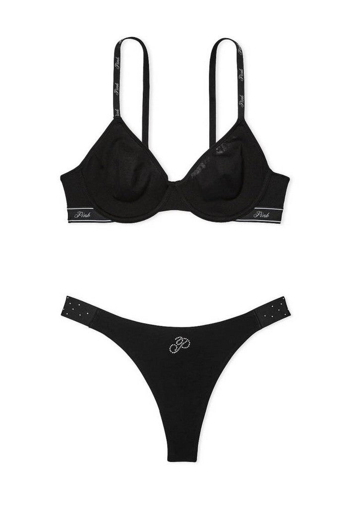 Комплект білизни зі стразами 166534968 black