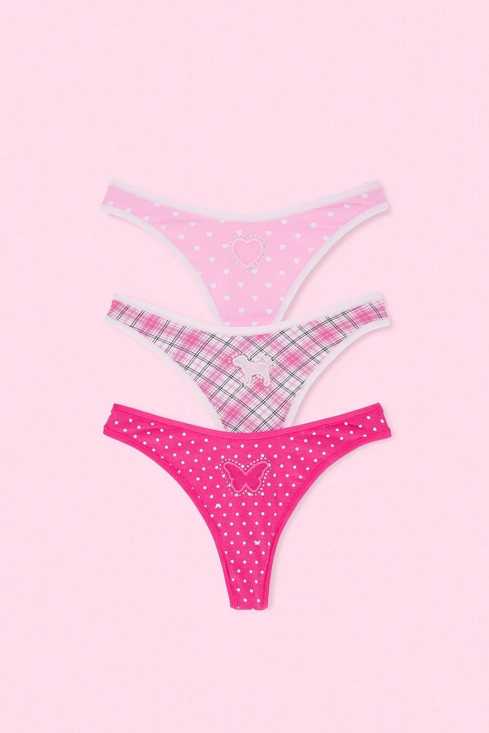 трусики стрінги із бавовни 426701675 (3 шт.) pink Victoria`s Secret