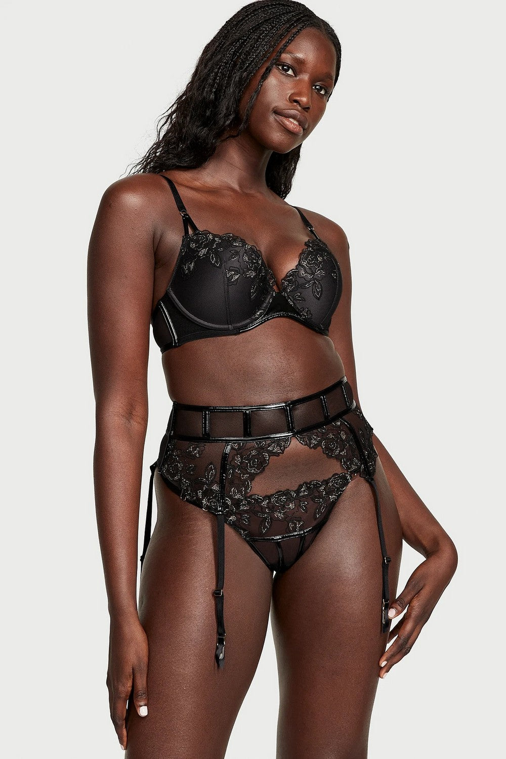 Пояс для чулків з вишивкою 611827251 black Victoria`s Secret