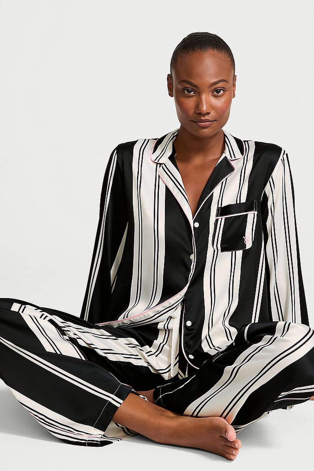 Сатинова піжама зі штанами 803492596 black/white