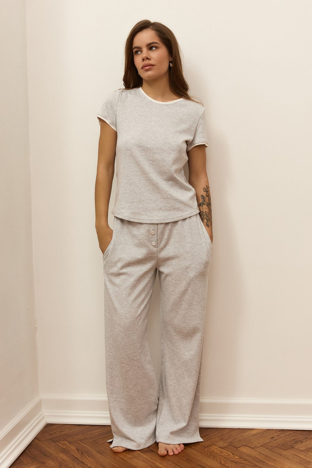 Хлопковая пижама с брюками Trendy TR-7038 gray
