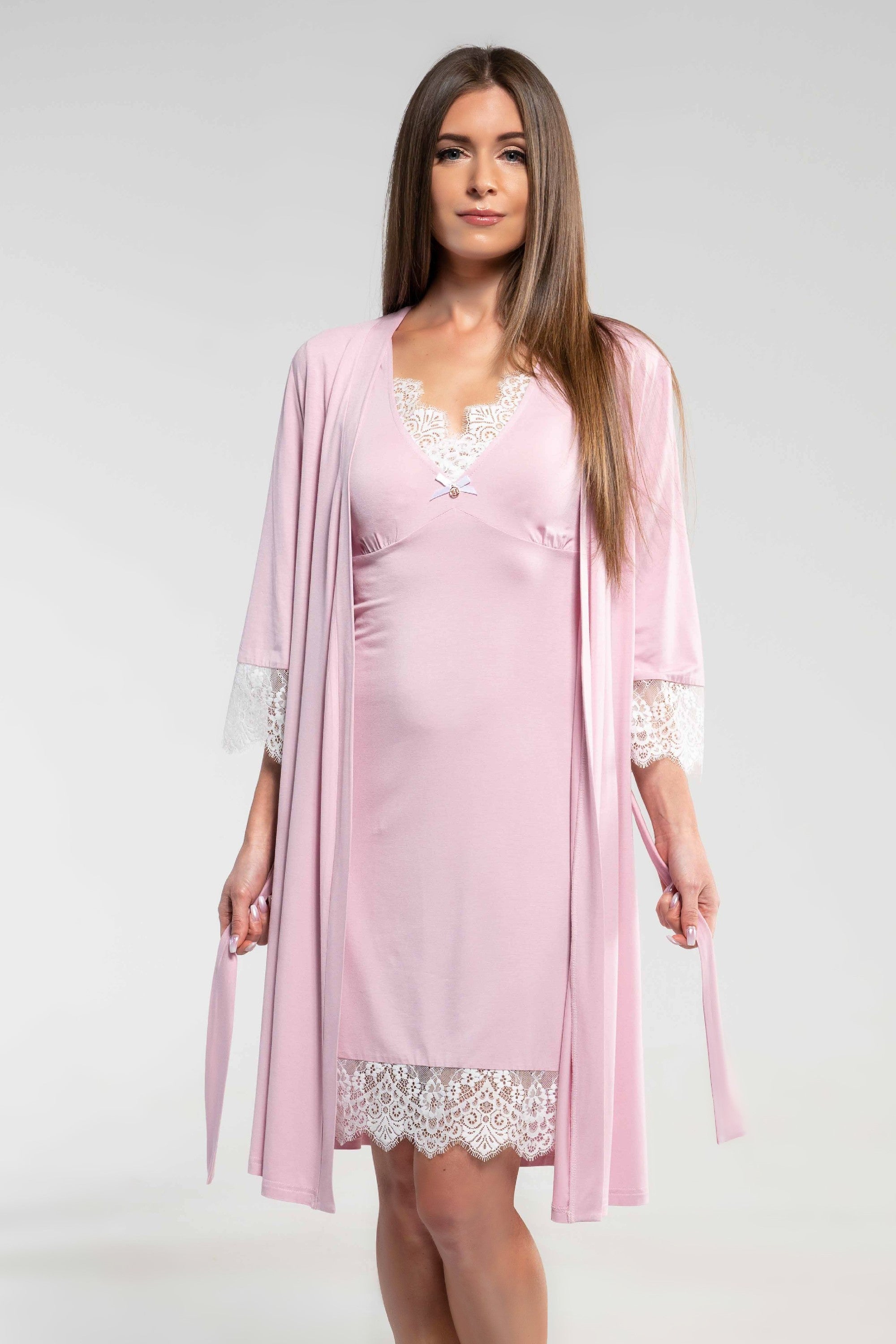 Халат из вискозы с кружевом 1815/1 pink