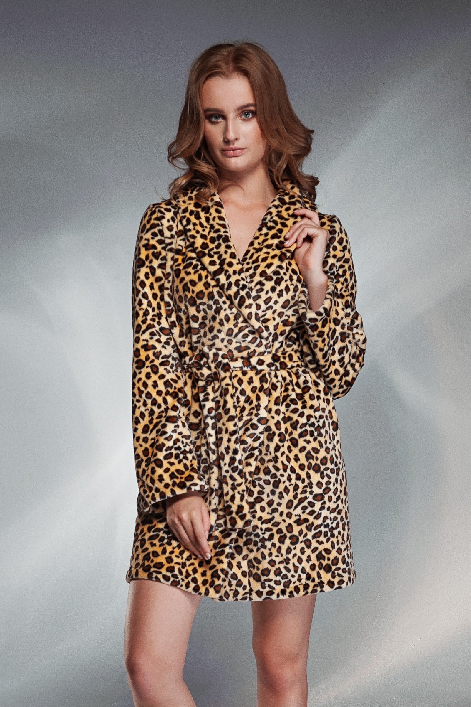 Халат з велсофту в леопардовий принт 1710 brown