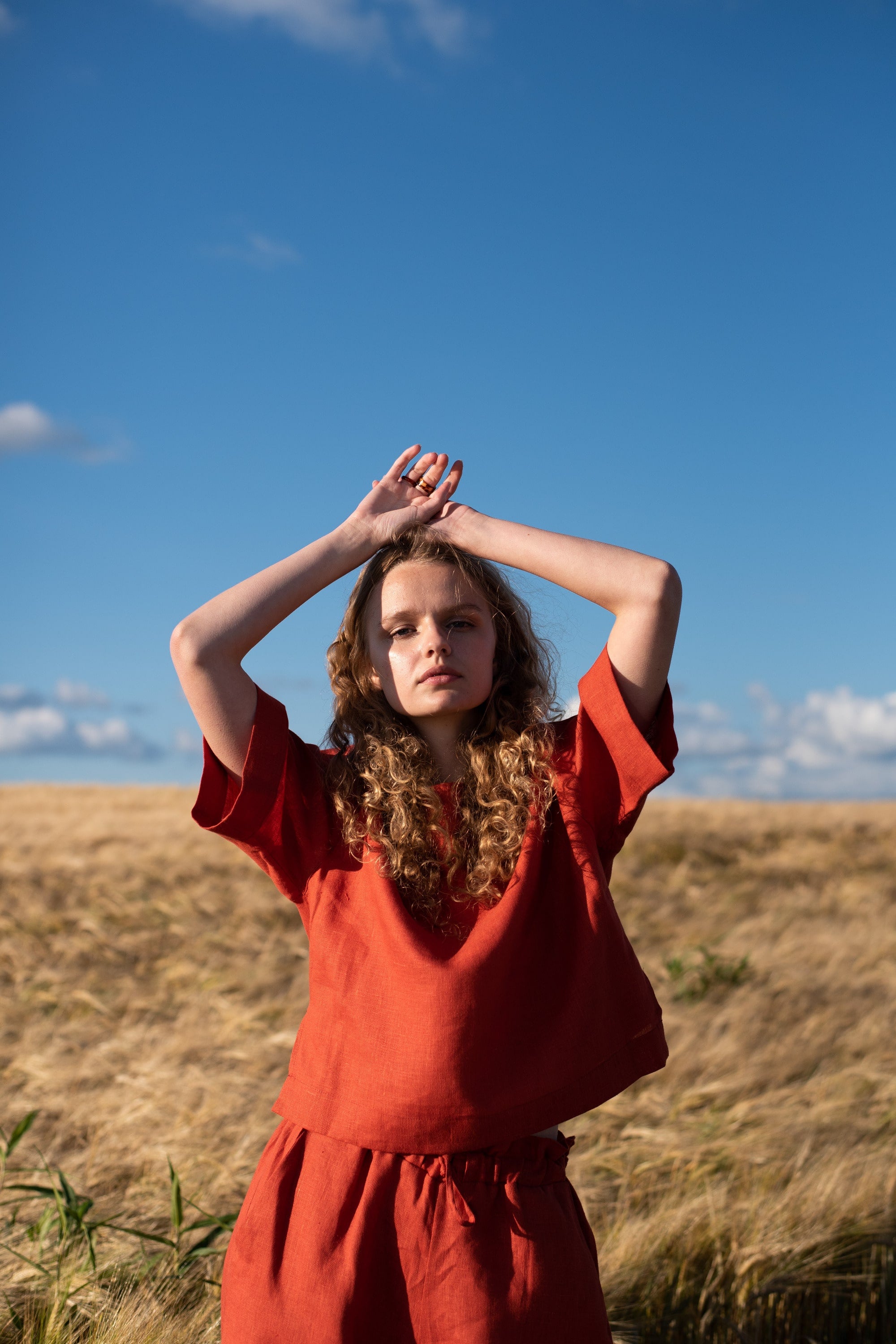 Льняной комплект с брюками 008 Terracotta