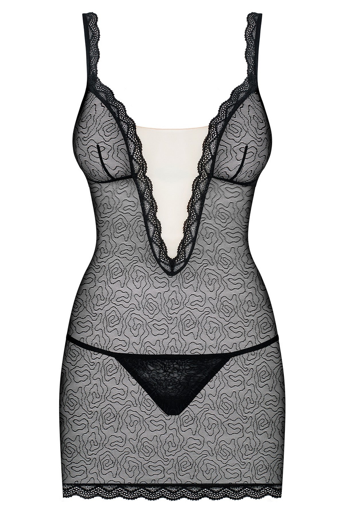 Облегающа сексуальная сорочка с бежевой вставкой 811-CHE-1