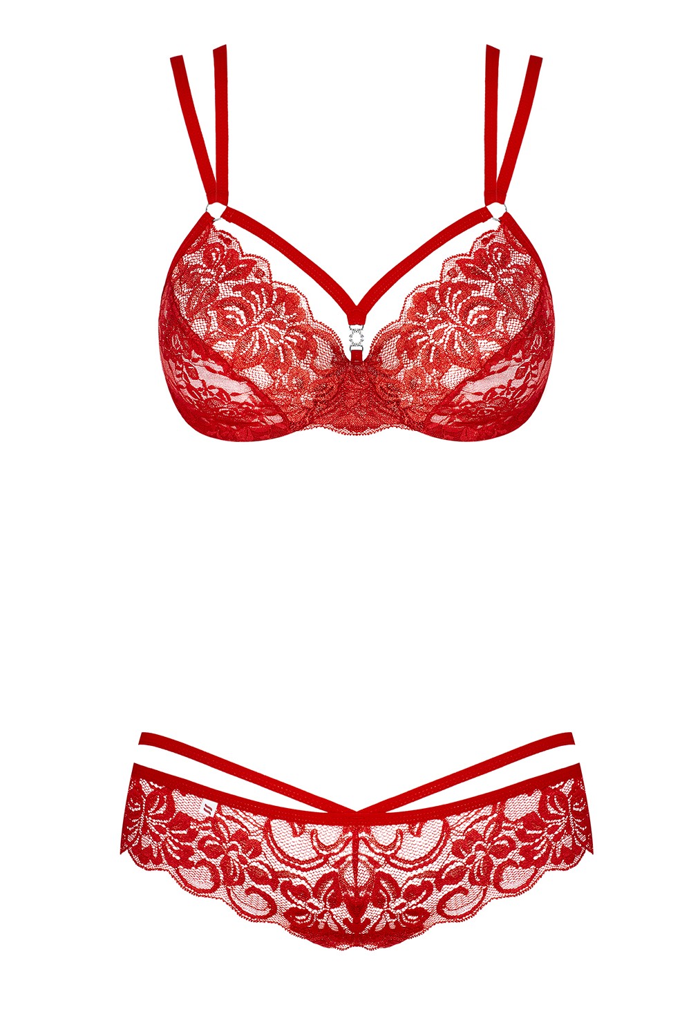 Кружевной комплект с декоративными бретелями 860-SET red