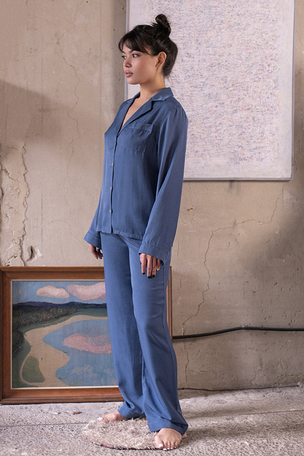 Шелковая пижама на пуговицах Hortensia SL0040-13-69