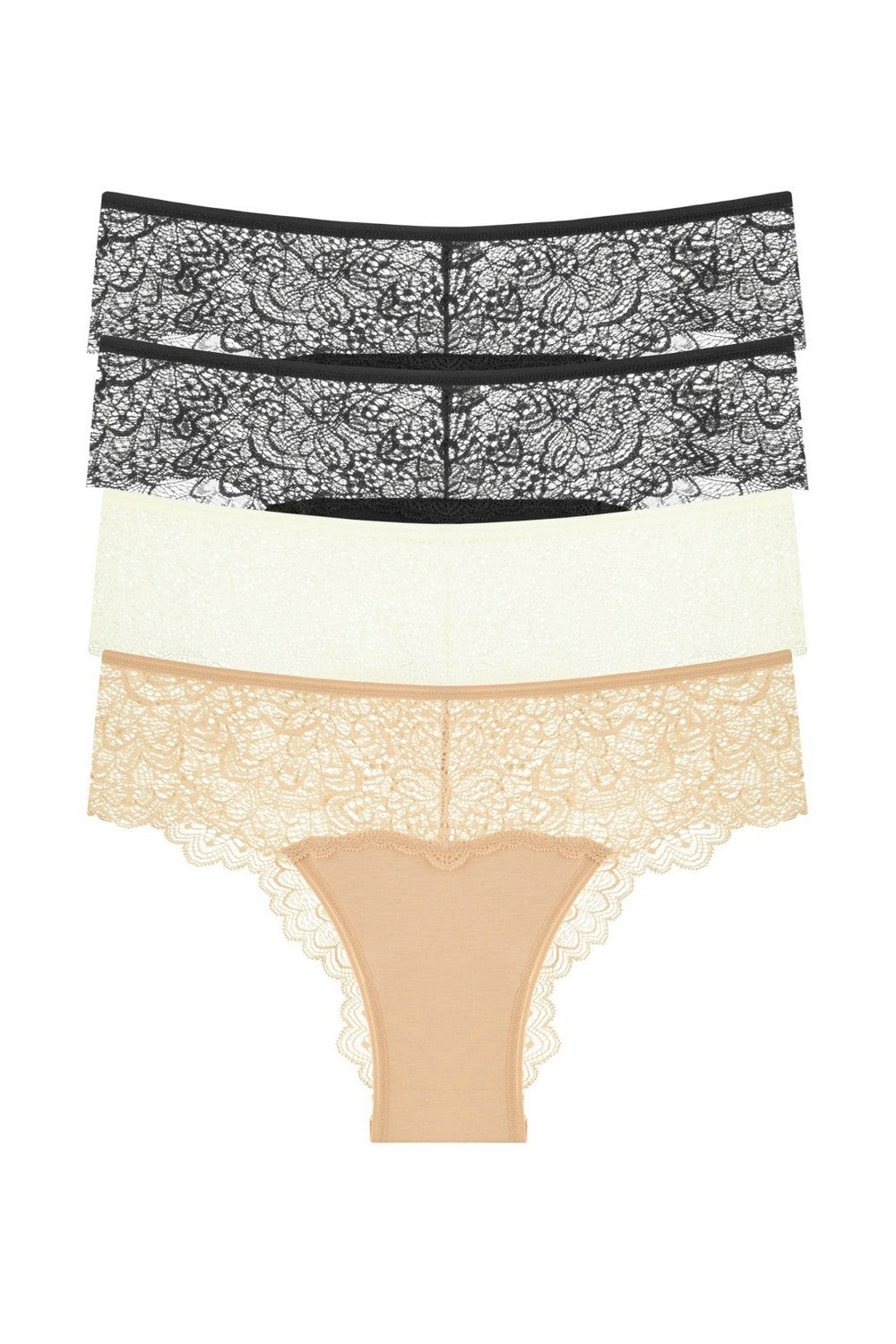 Кружевные трусики бразилиана 2069-24 (4 шт.) black/black/champagne/beige