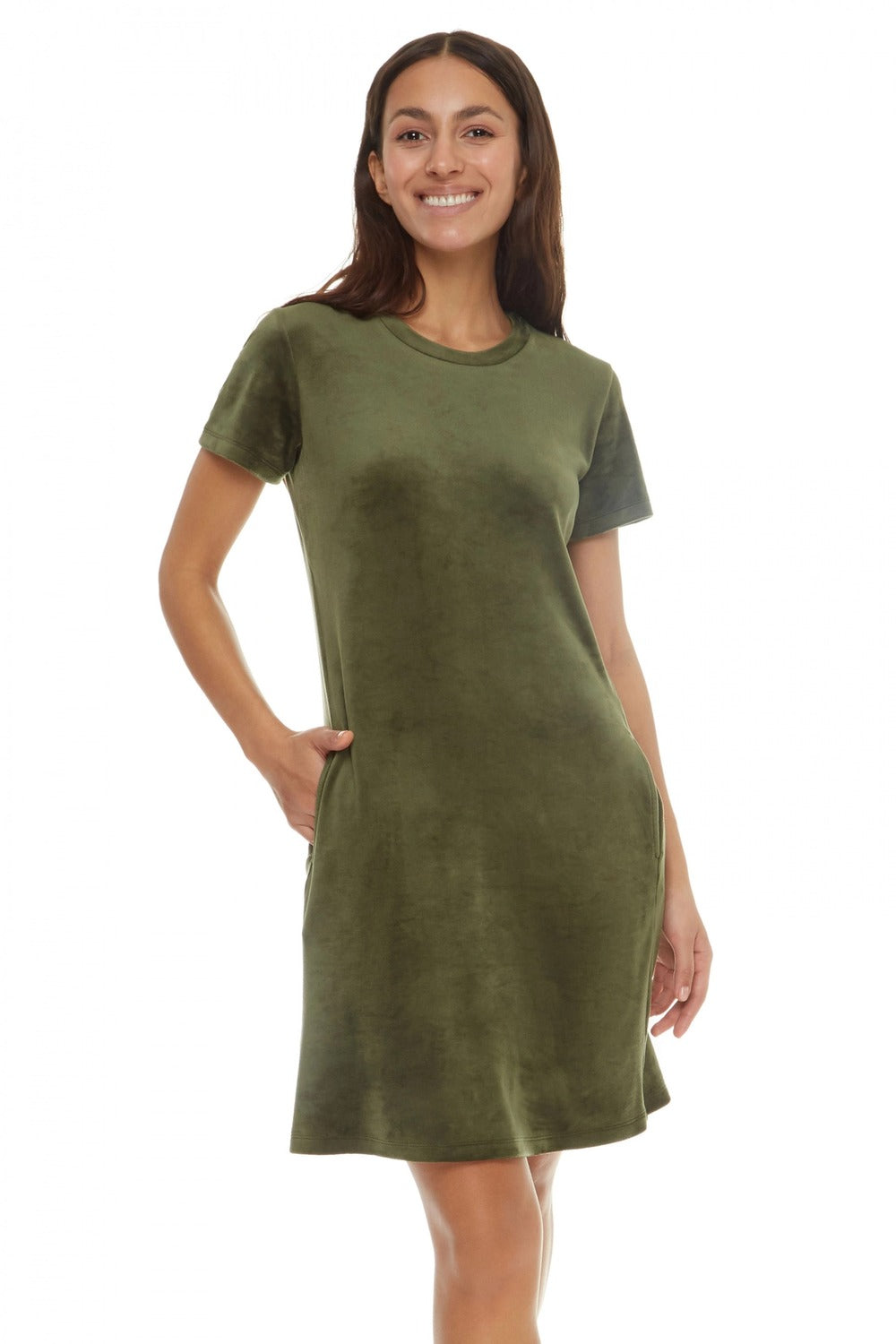 Велюровое платье с карманами 6067 khaki