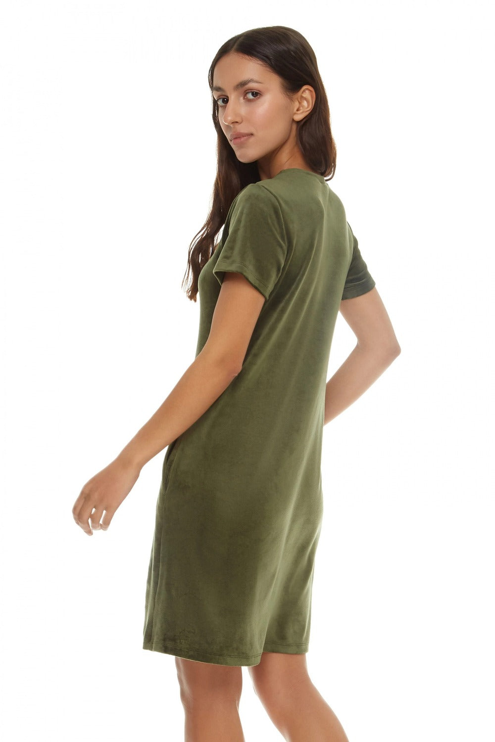 Велюровое платье с карманами 6067 khaki