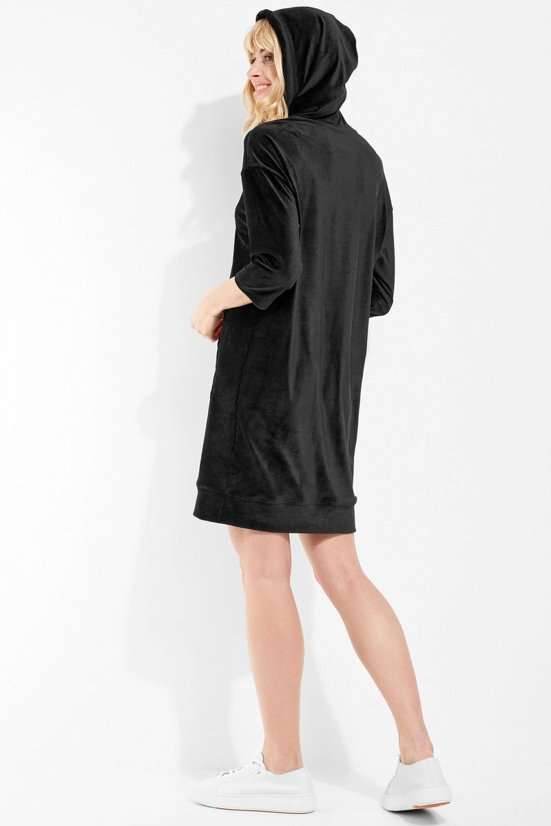 Велюровое платье с капюшоном 6076 black