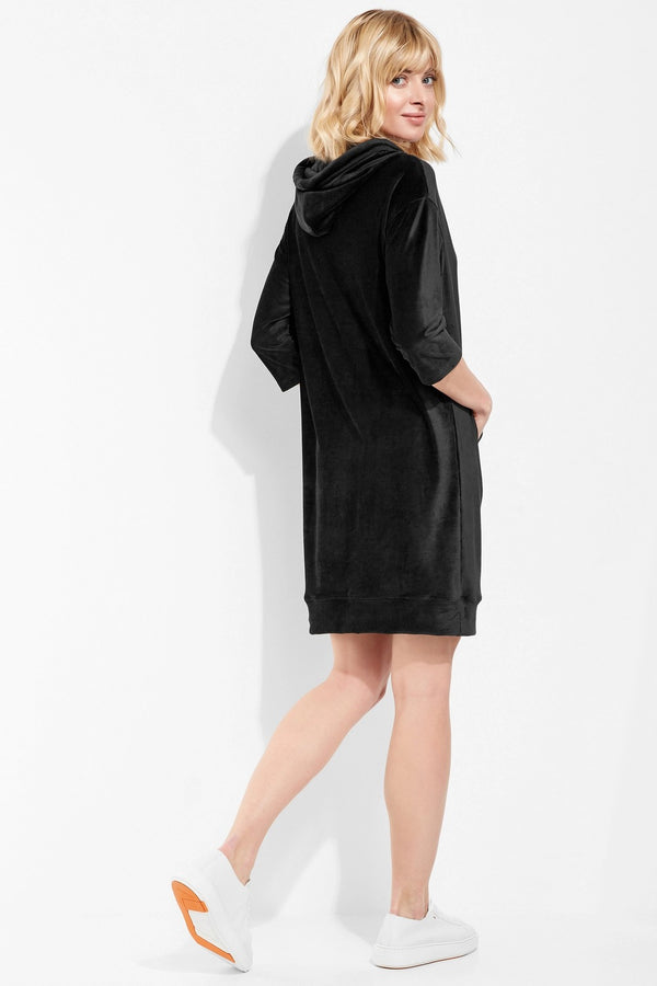 Велюровое платье с капюшоном 6076 black