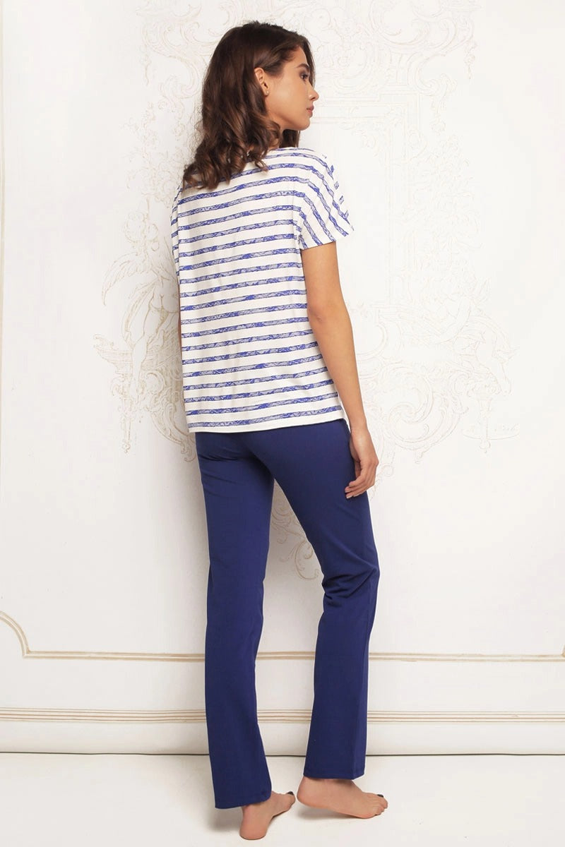 Трикотажна піжама зі штанами 6215-9 blue/white