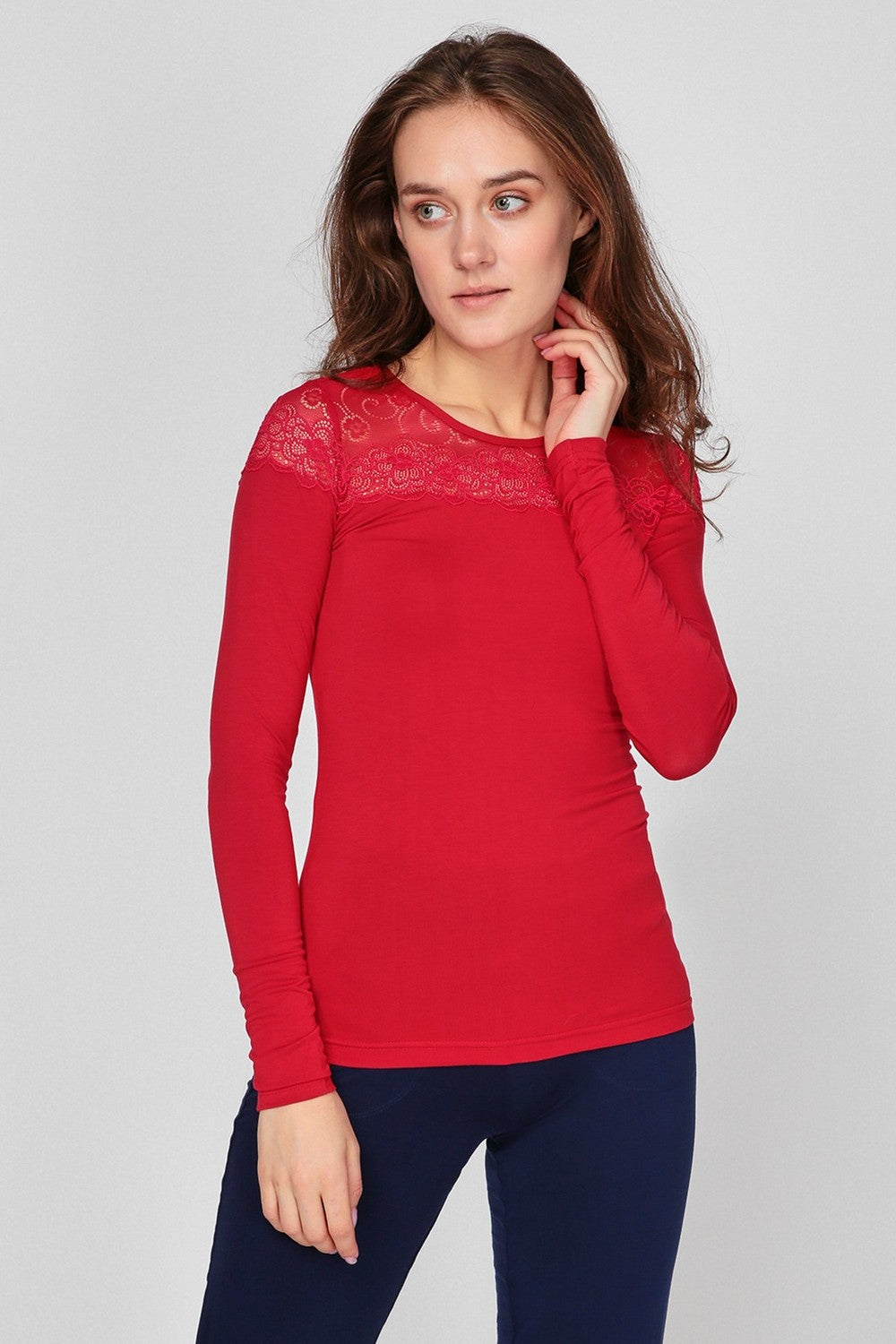 Джемпер с цветочным кружевом 6272-3 06 red