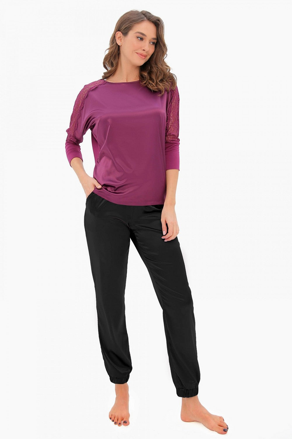 Домашний комплект из сатина 6273-2/6225 amaranth/black