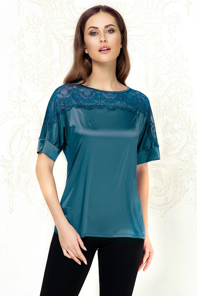 Блуза с кружевом 6277-2 dark azure