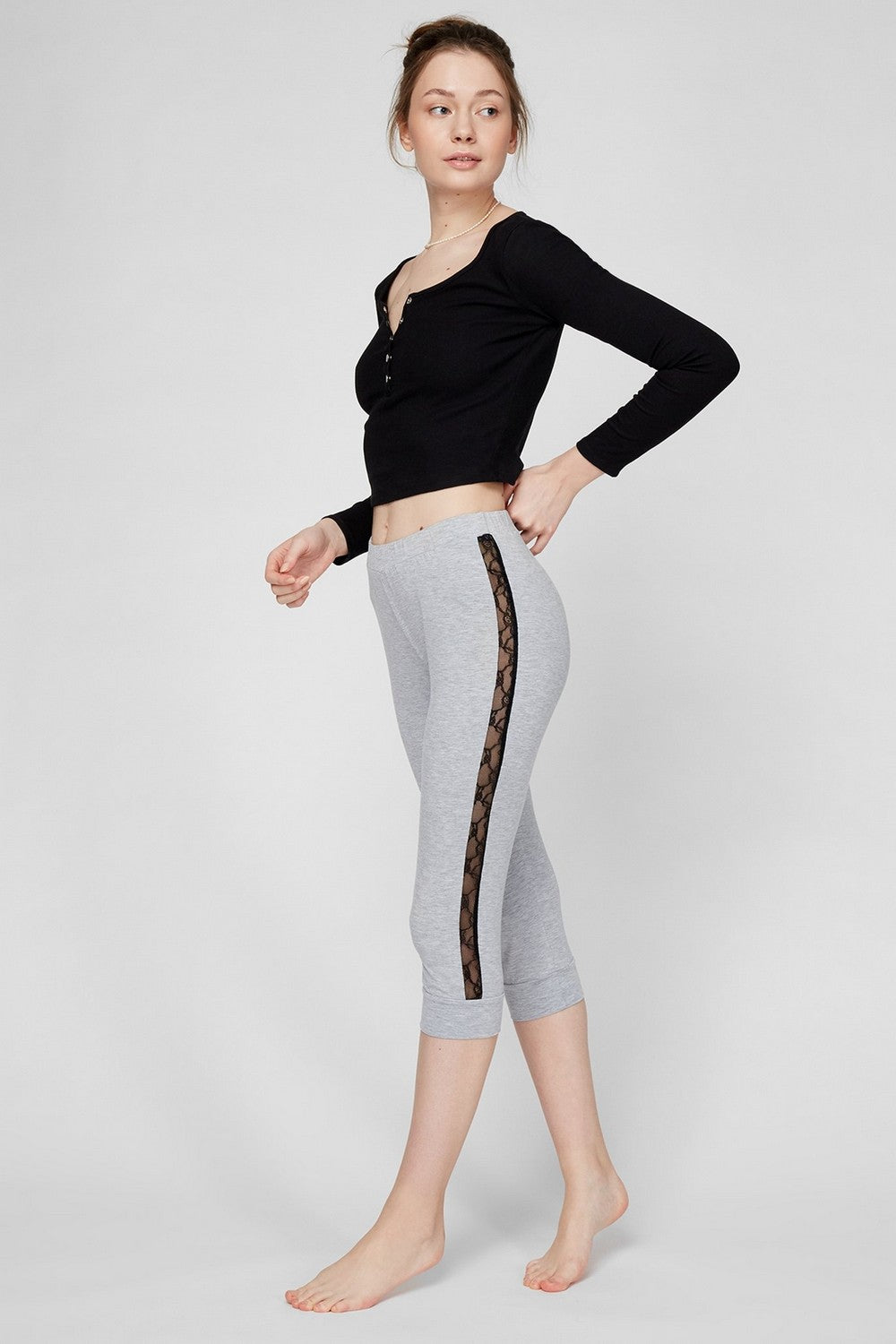 Бриджи из вискозы 6285 gray melange/black