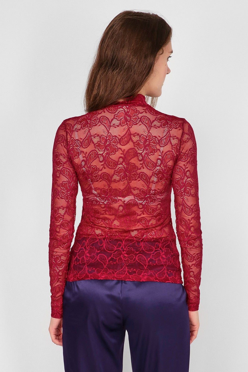 Облегающий джемпер из кружева 6291-3 burgundy