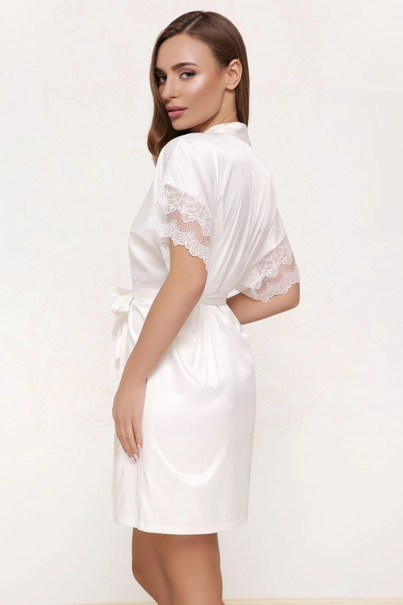 Сатиновый халат с кружевом 7008-6734 champagne