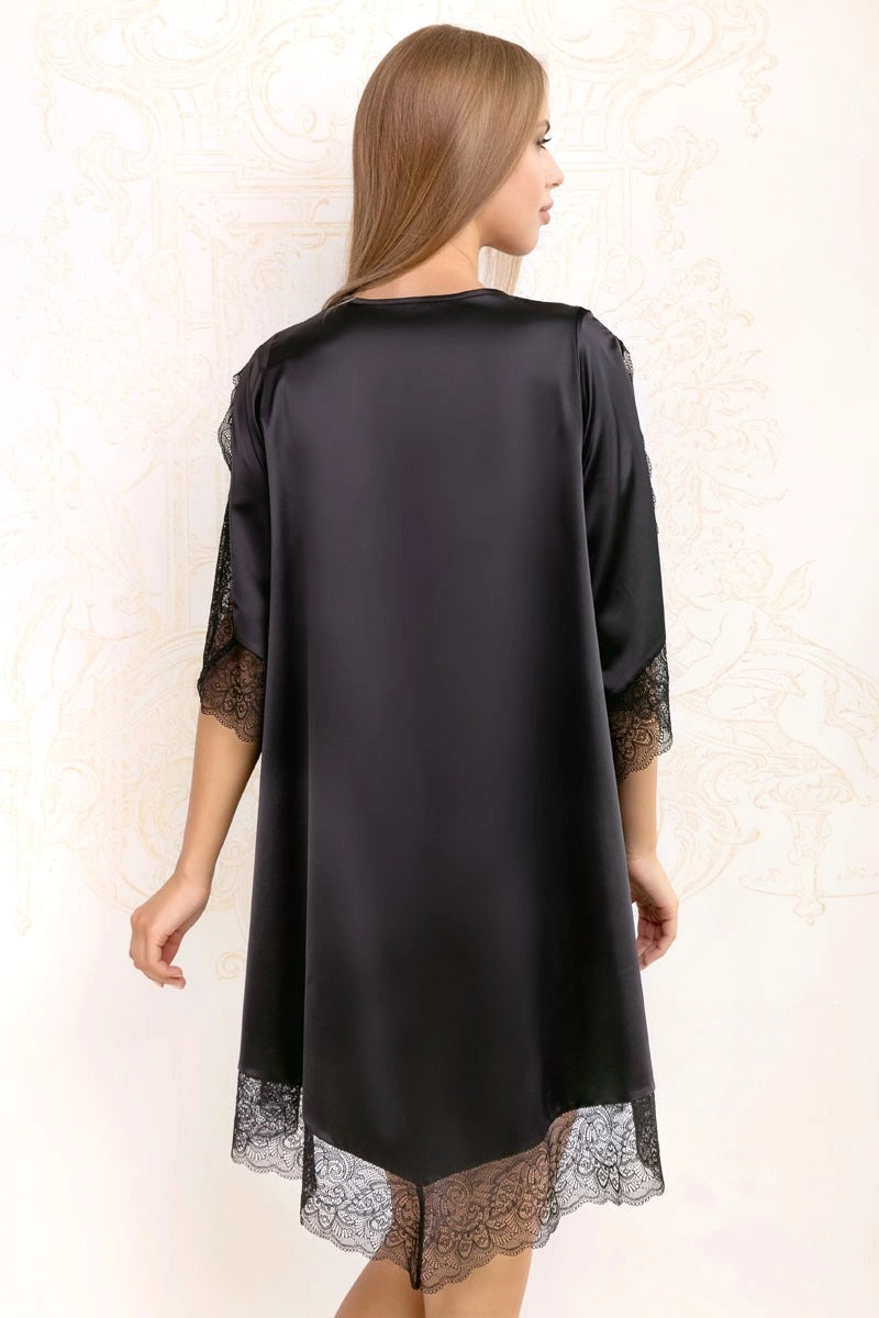 Халат с кружевными вставками 7025-6746 black