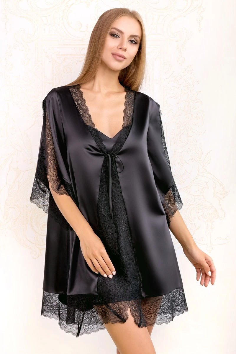 Халат с кружевными вставками 7025-6746 black