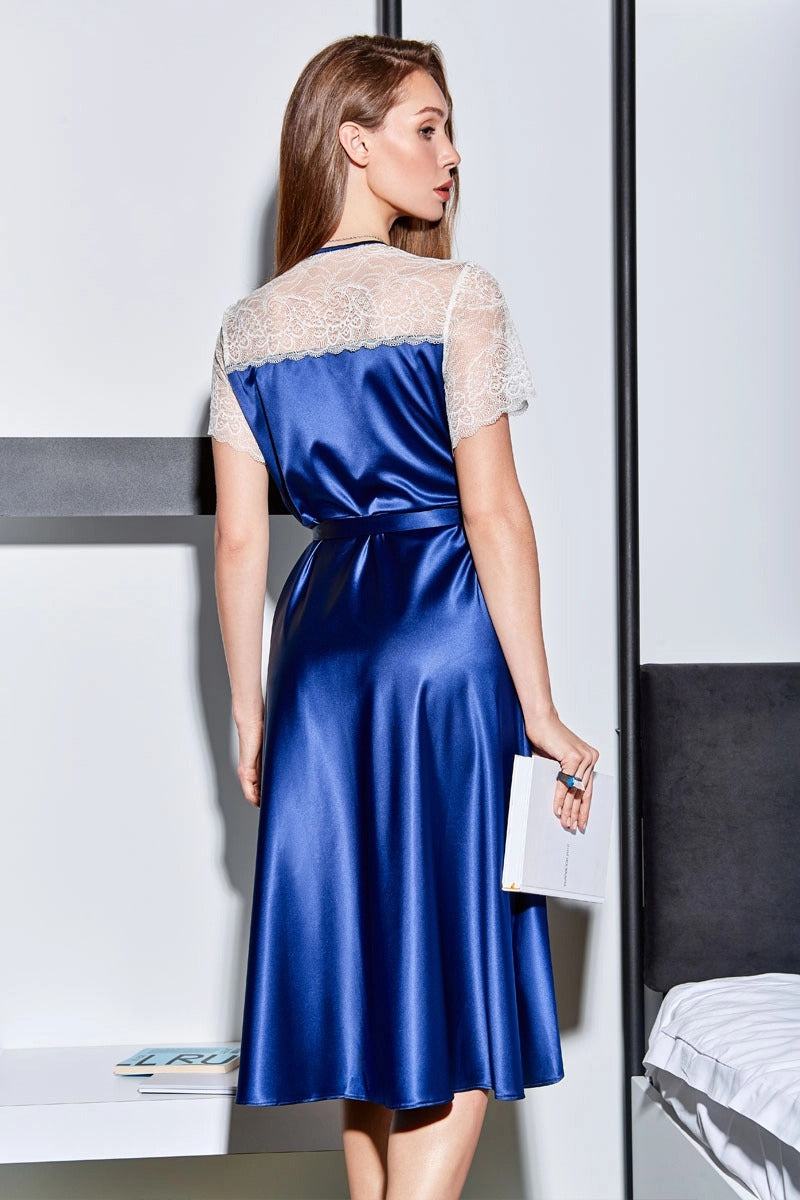 Халат из сатина с кружевом 7025-6752 Dream dark blue