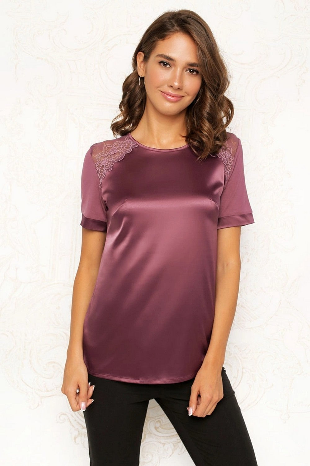 Футболка с кружевными вставками 7027-6268-2 gray/lilac