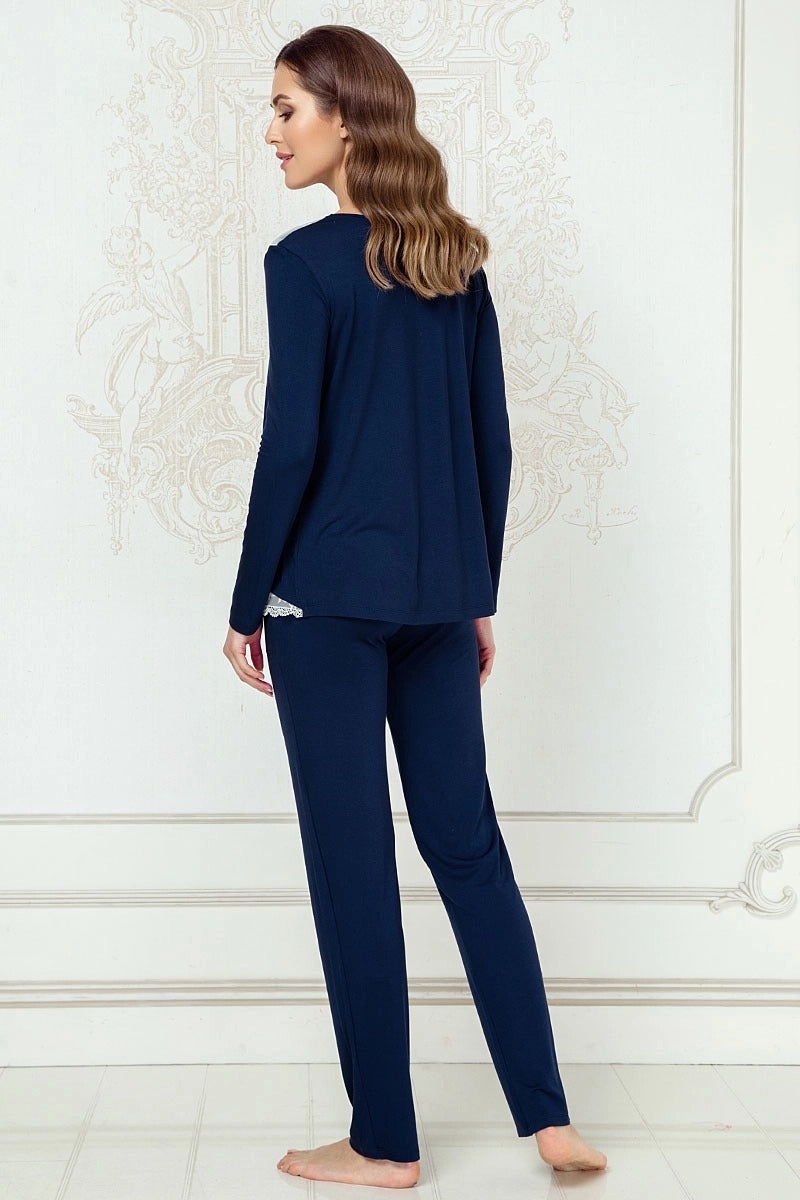 Хлопковая пижама с кружевом 8113-6215 dark blue