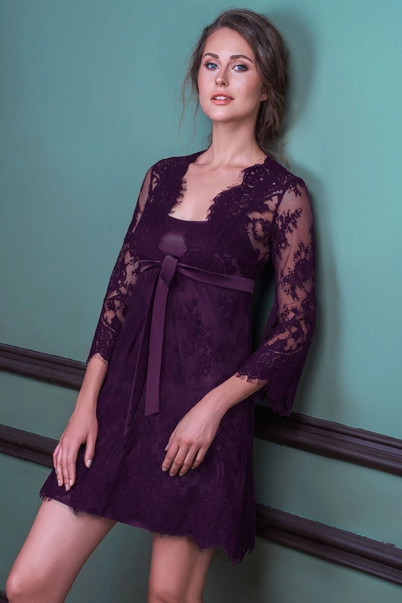 Короткий кружевной пеньюар 8122-6722 gray violet