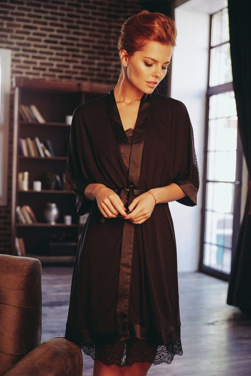 Халат с ажурным кружевом 8122-6747 Passion black