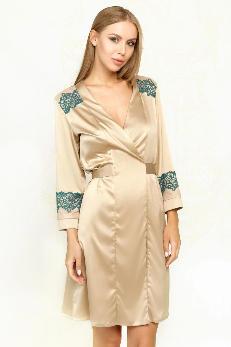 Короткий халат із сатину 8152-6749 Felicity natural azure