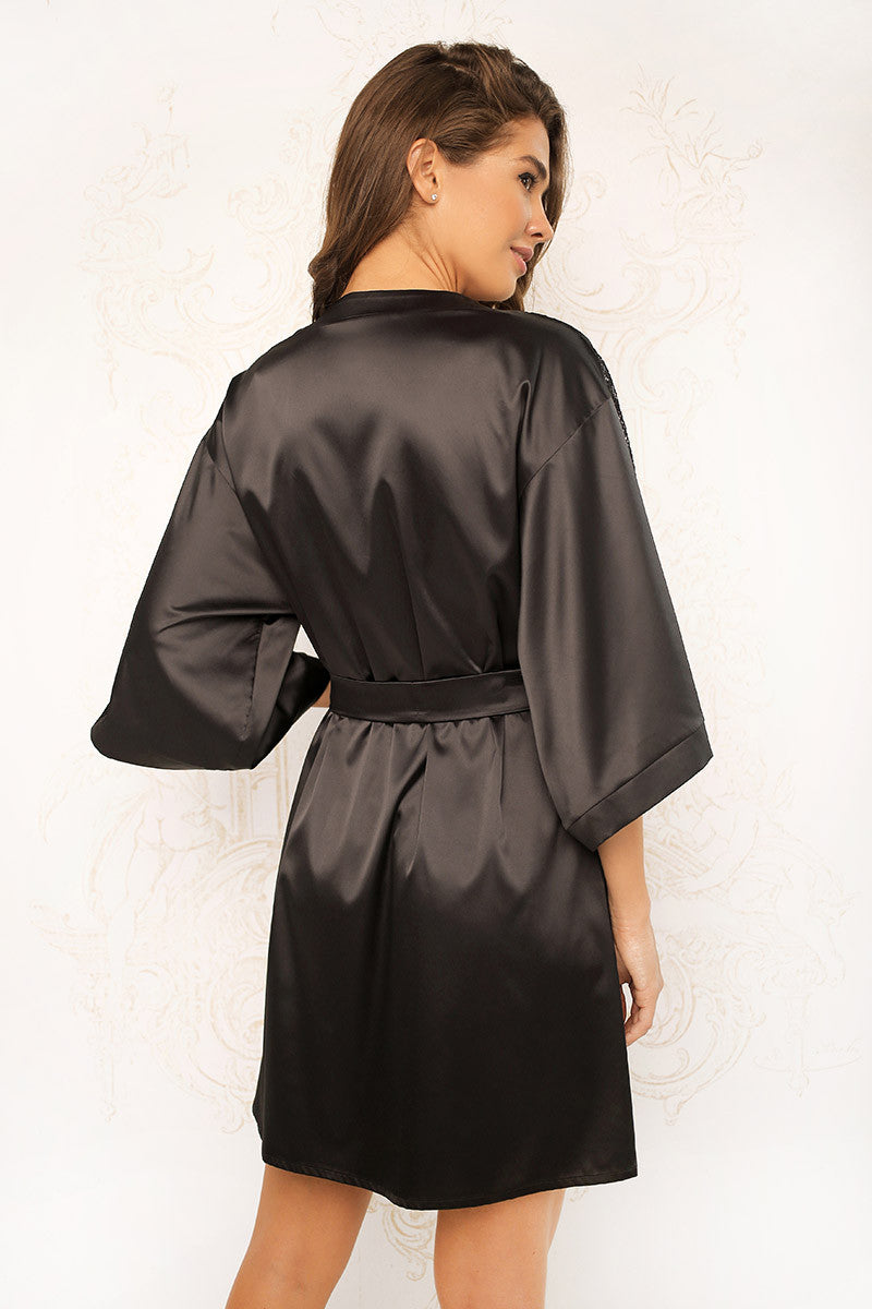 Сатиновый халат с кружевом 8157-6758 Nika black