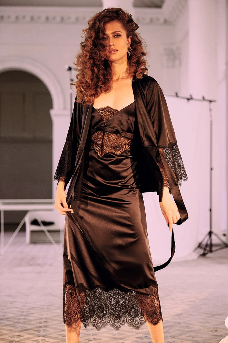 Укороченный халат с поясом 8163-6756 black