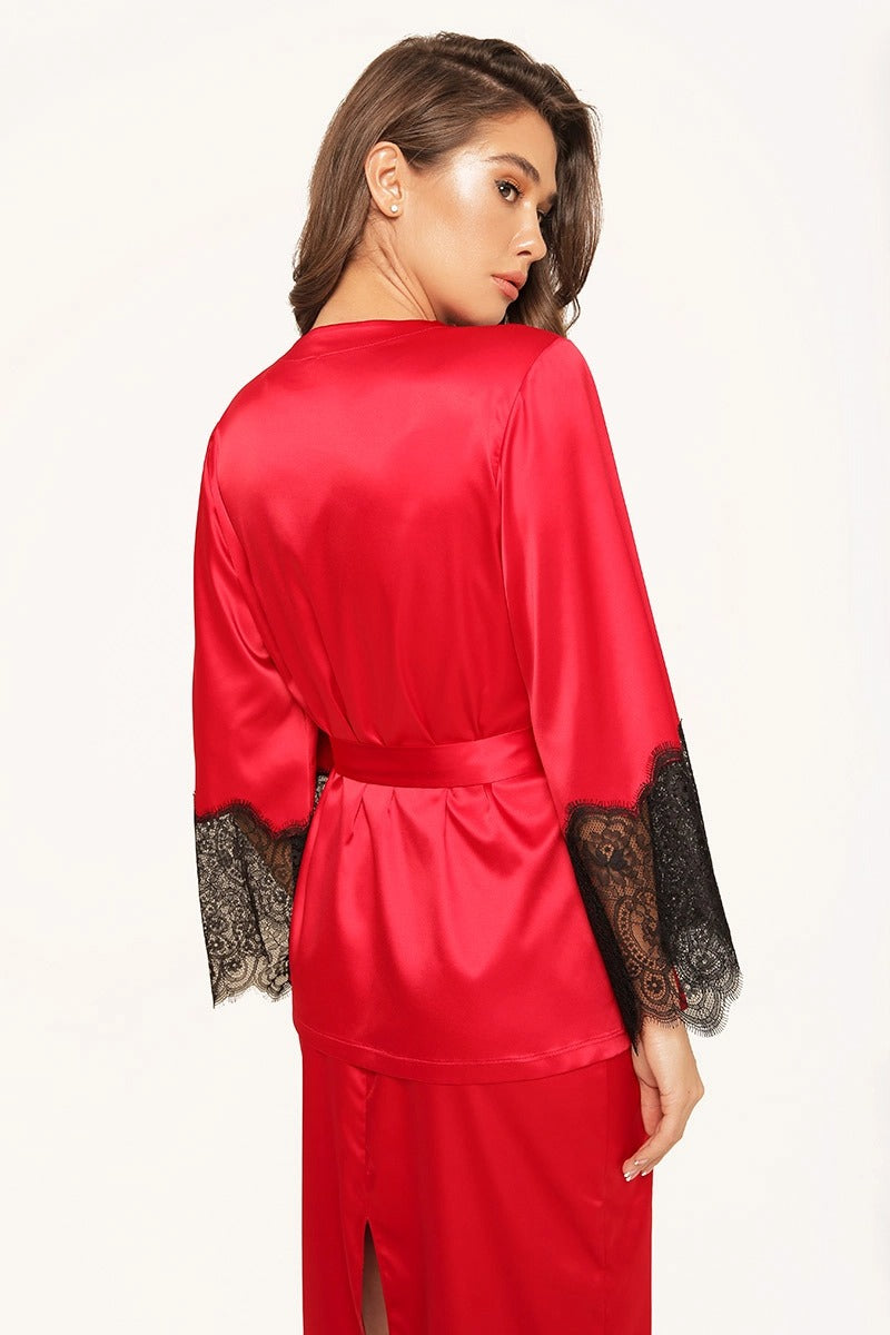 Укороченный халат с поясом 8163-6756 raspberry