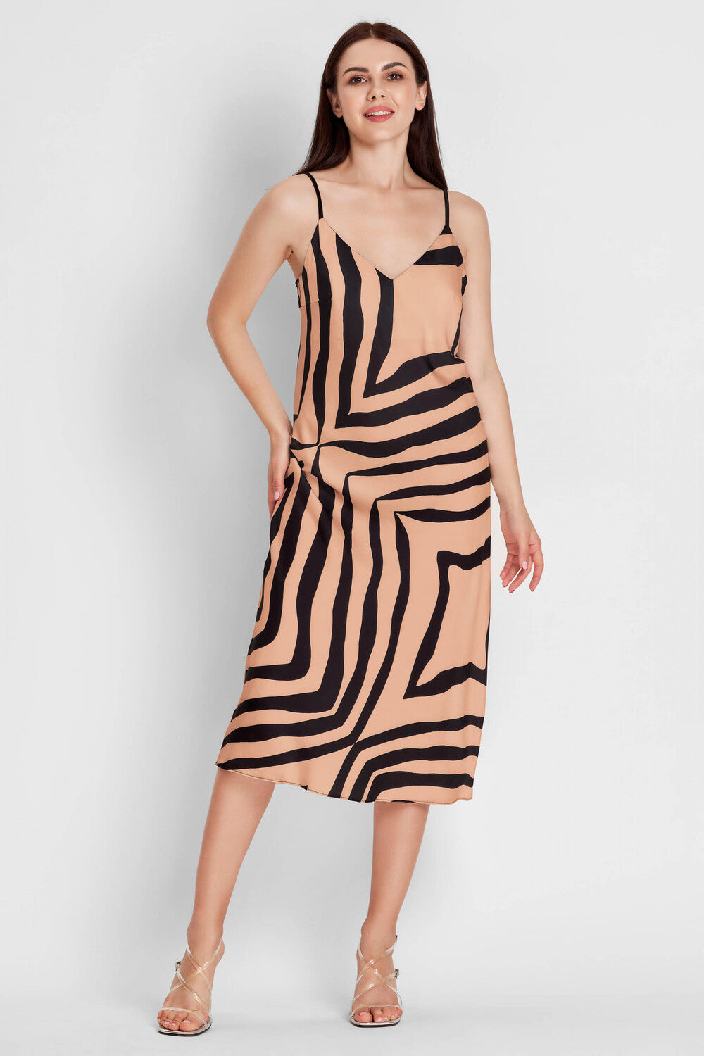 Шелковое платье-слип 8166-6054-1 black/beige