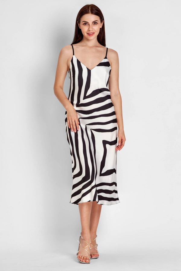 Шелковое платье-слип 8166-6054-1 black/white
