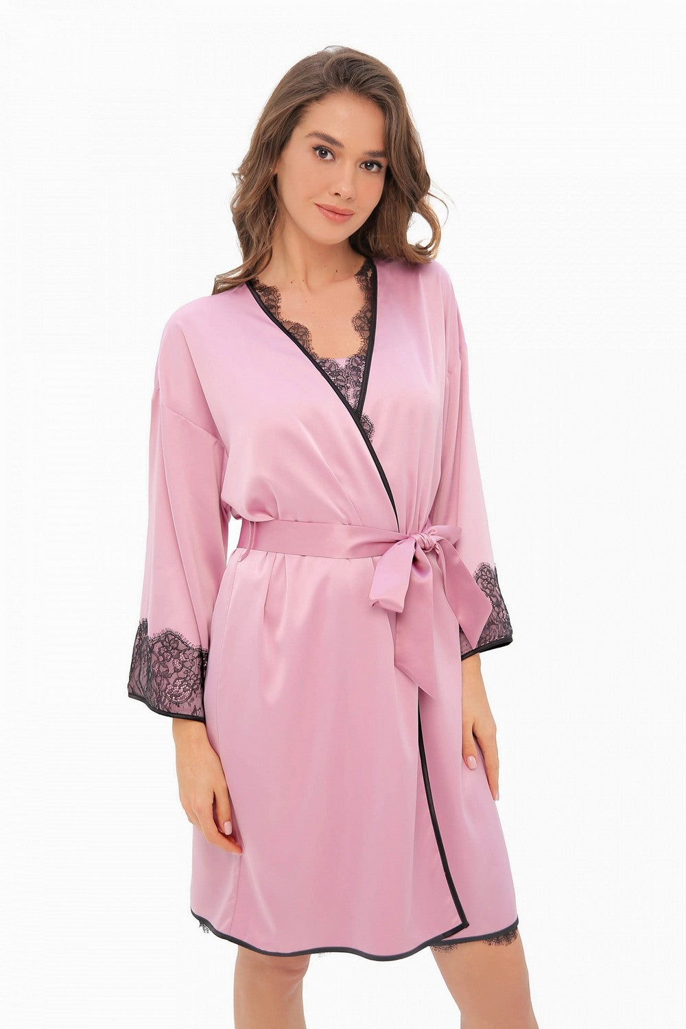Сатиновый халат с поясом 8167-6767 marshmallow