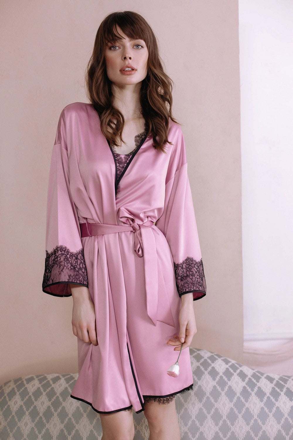 Сатиновый халат с поясом 8167-6767 marshmallow