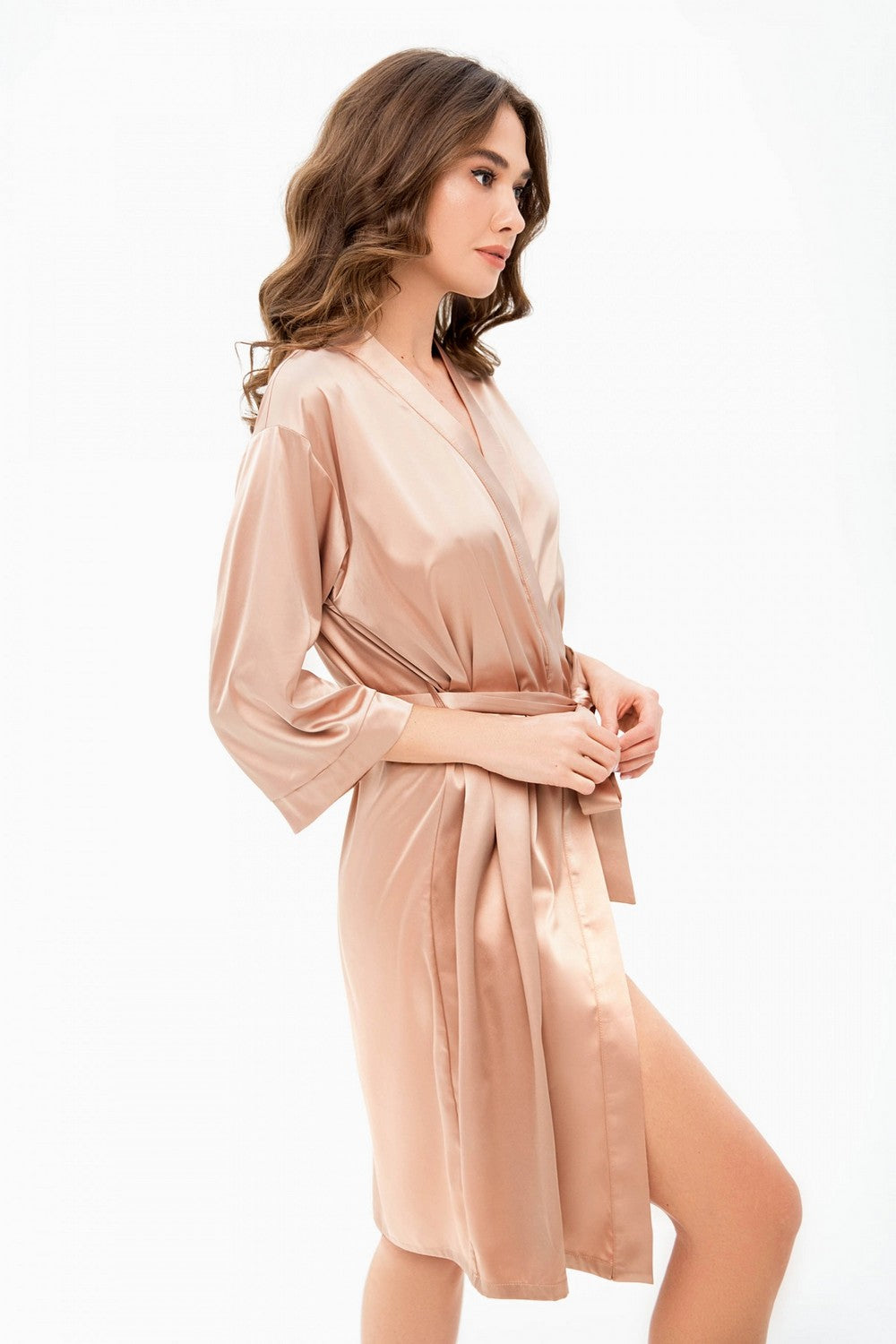 Короткий халат из сатина 8168-6770 beige