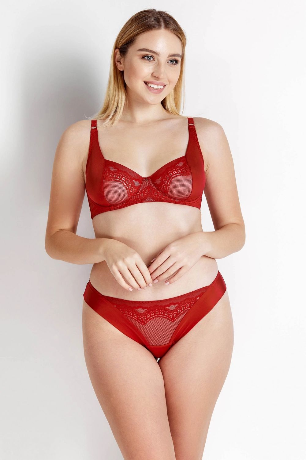 Бюстгальтер из микрофибры и кружева 8174-057 crimson