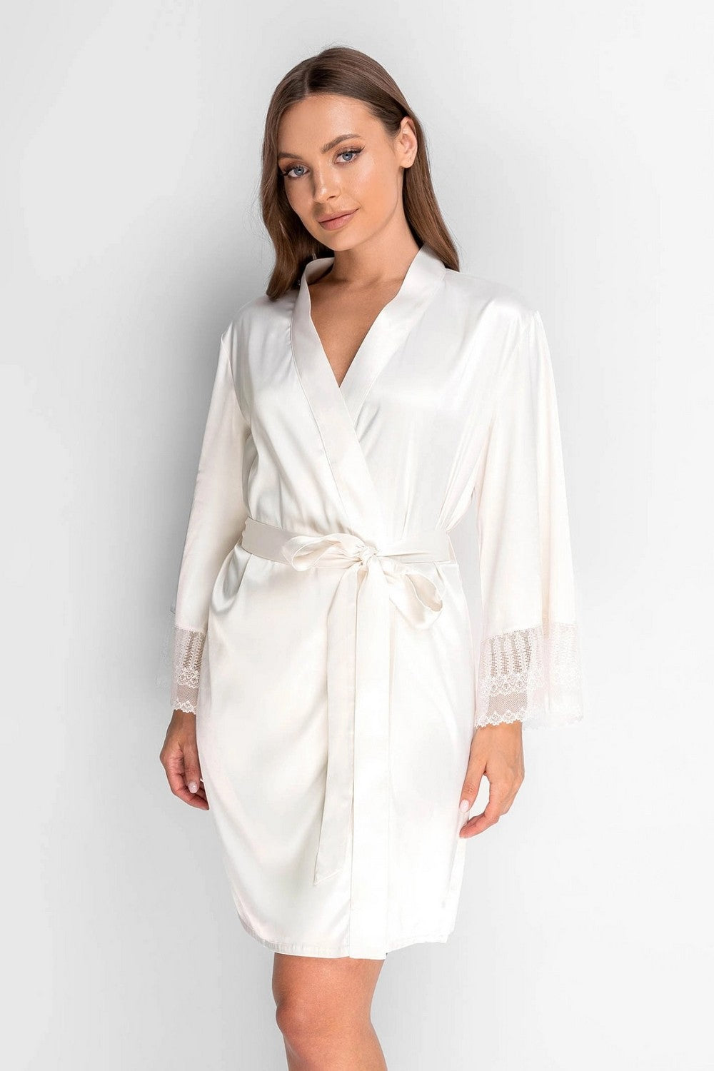 Сатиновый халат с поясом 8177-6748 champagne