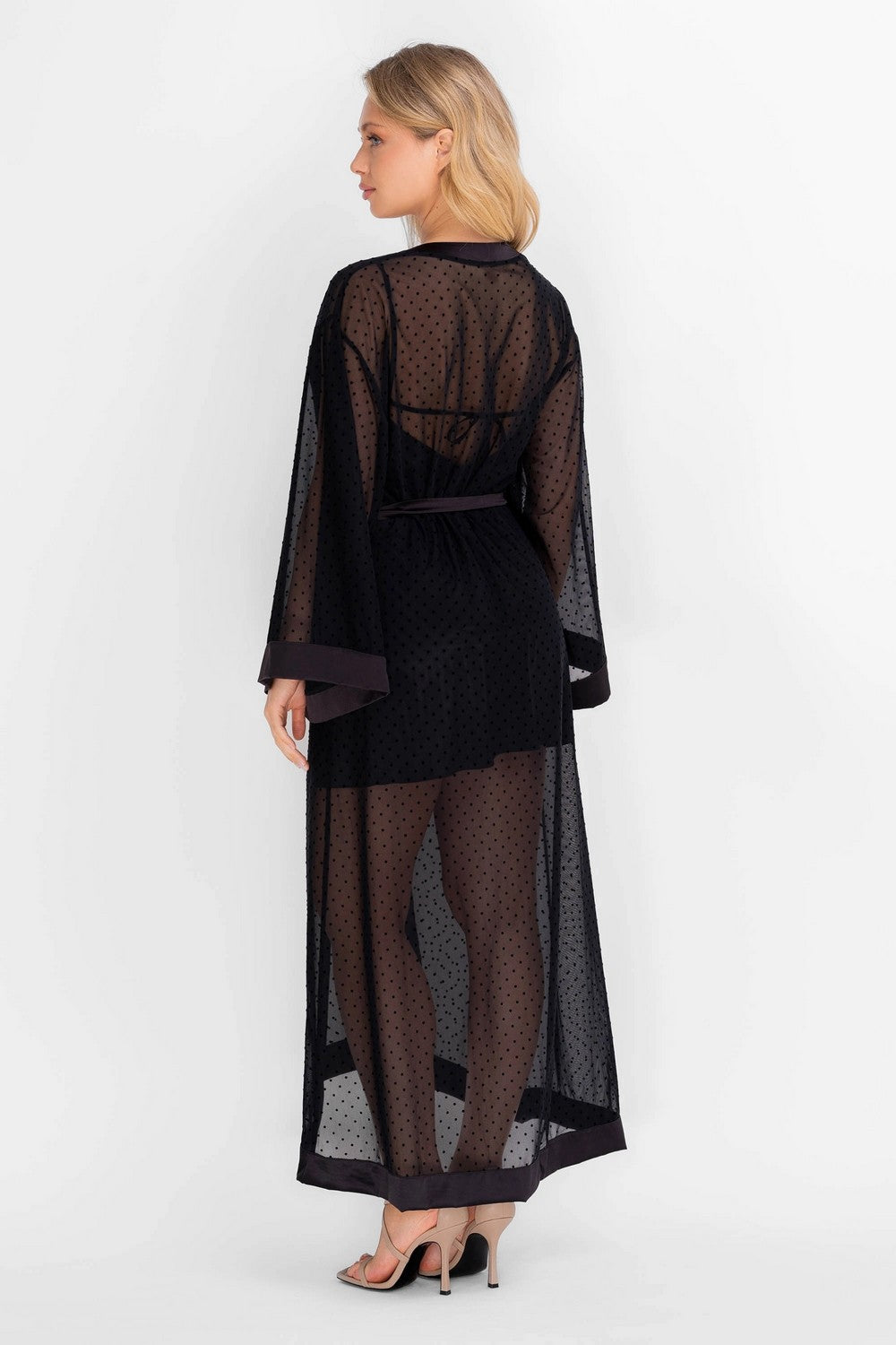 Длинный пеньюар в горошек 8180-6755 black