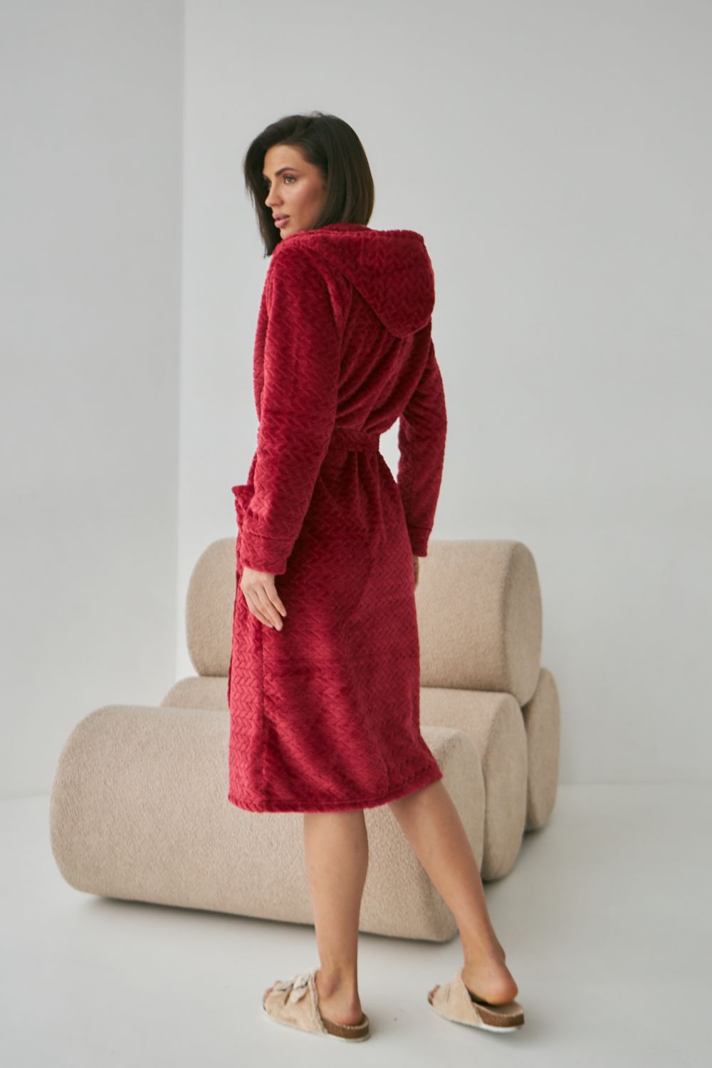 Халат из велсофта с капюшоном 0227/1 red