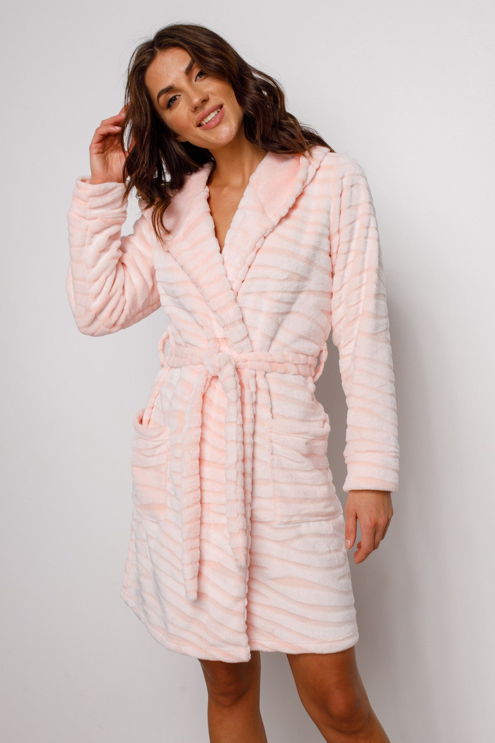 Теплый халат из велсофта 0227 peach