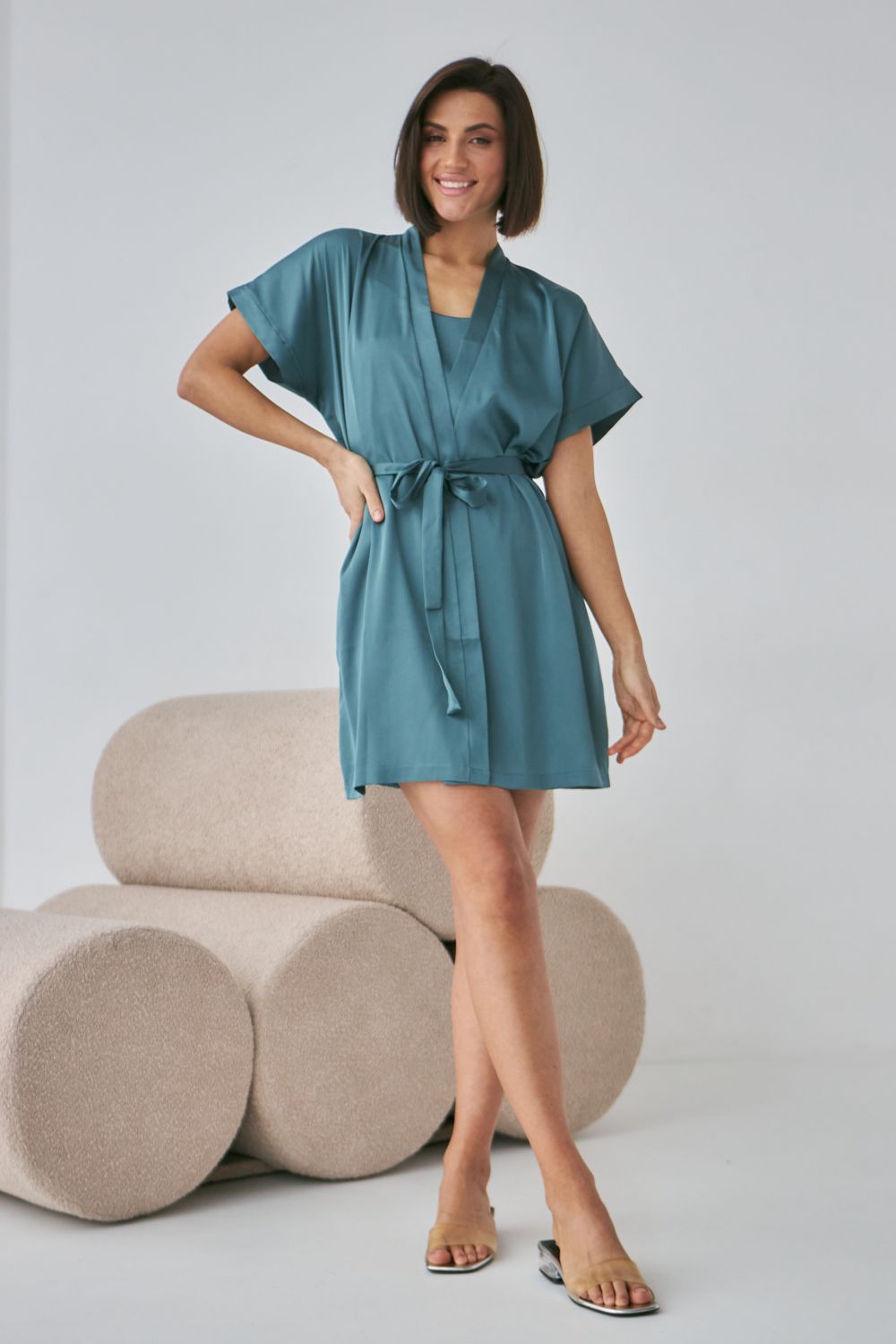 Шелковый халат с короткими рукавами 0242 sea wave