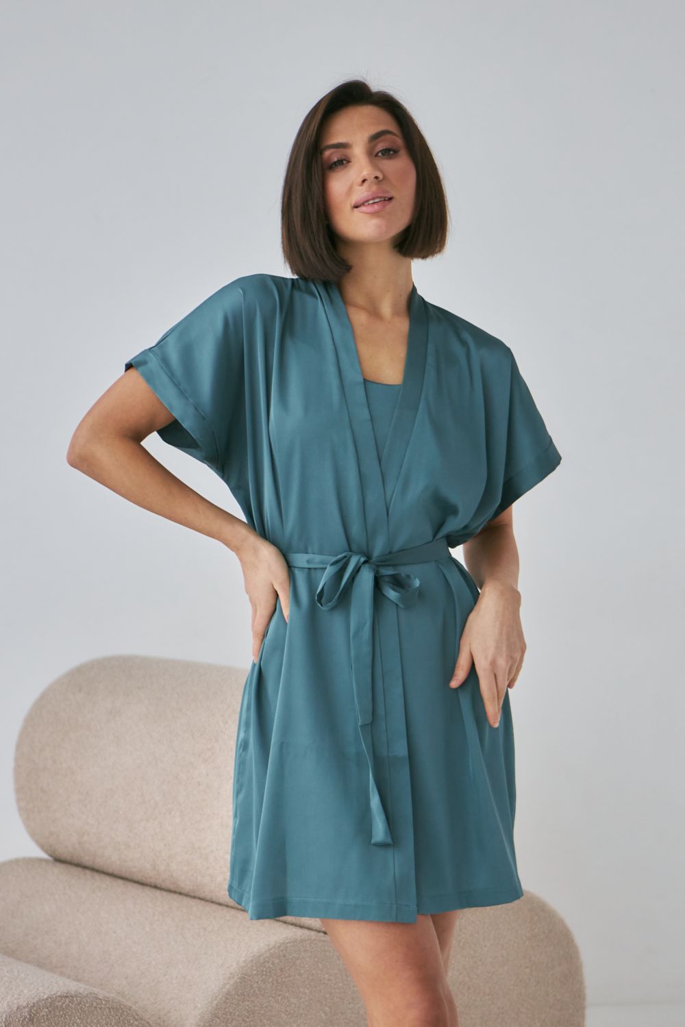 Шелковый халат с короткими рукавами 0242 sea wave