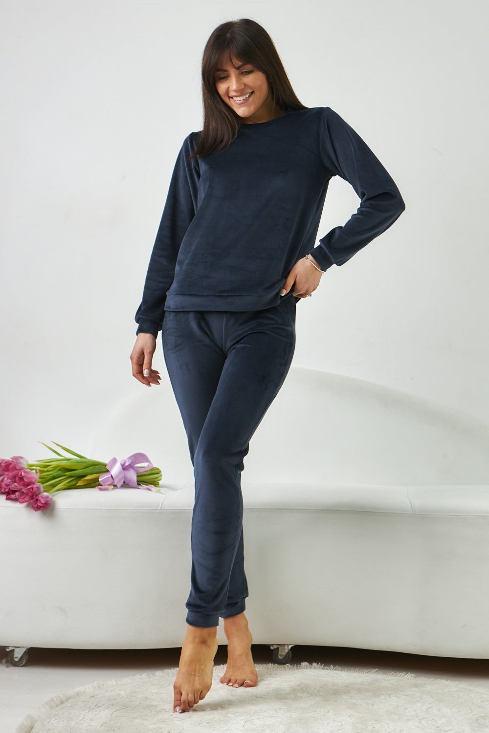 Плюшевый комплект для дома с брюками 0285/289 dark blue