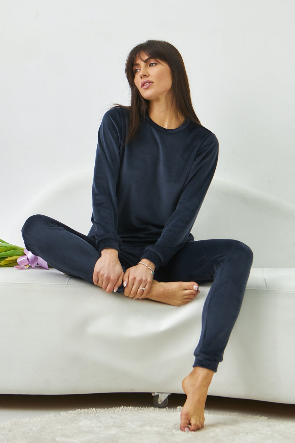 Плюшевый комплект для дома с брюками 0285/289 dark blue