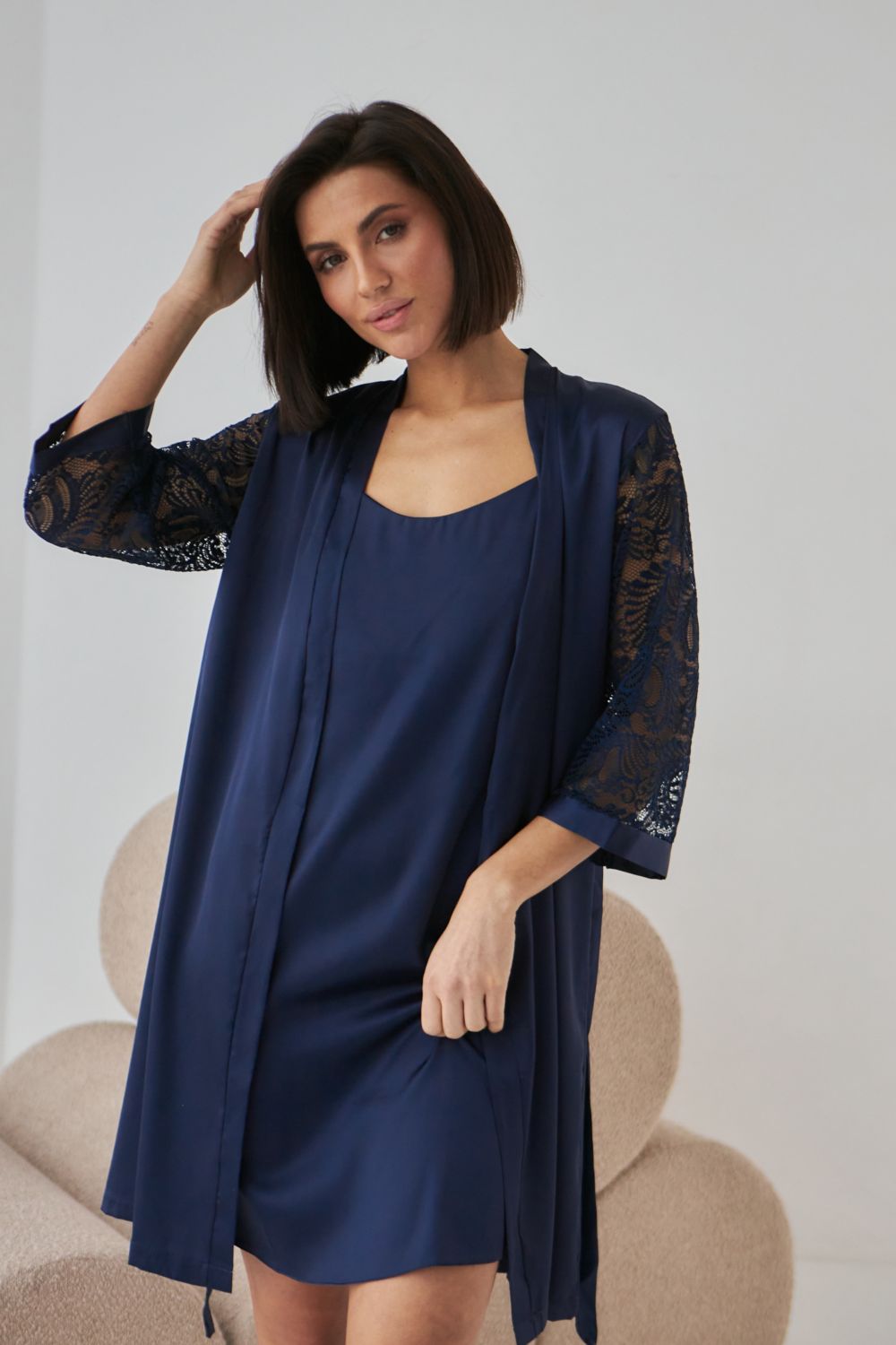 Шелковая сорочка с кружевной спинкой 0338 dark blue