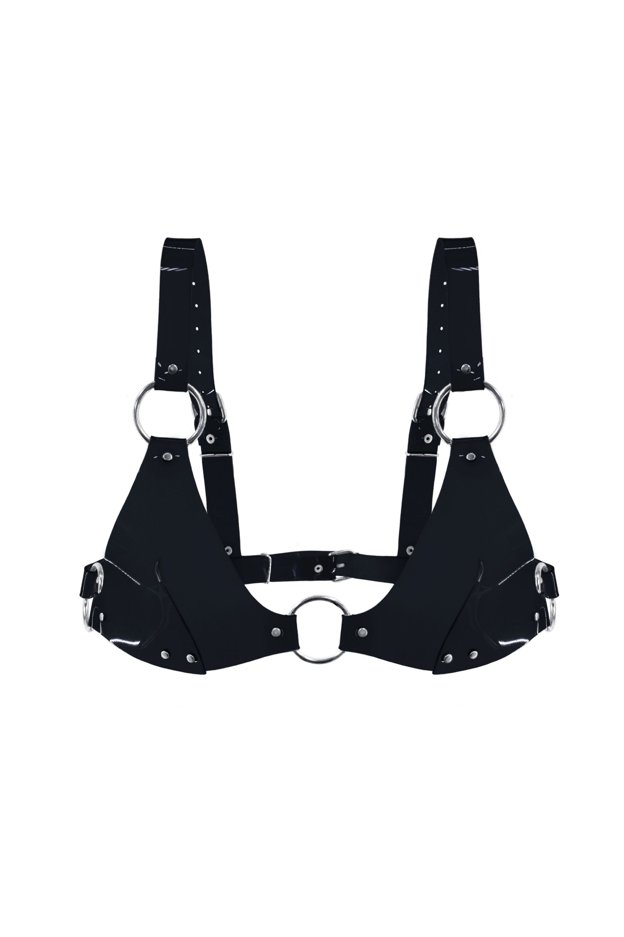 Кожаный лиф с заклепками Bikini Top black